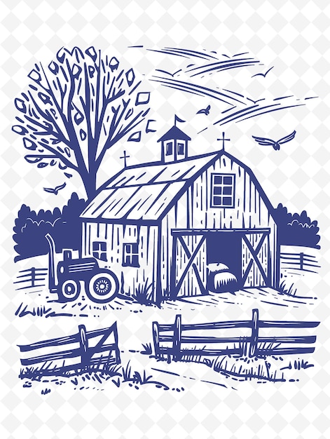 Png farmhouse frame art with barn and tractor decorations border illustration frame art decorative