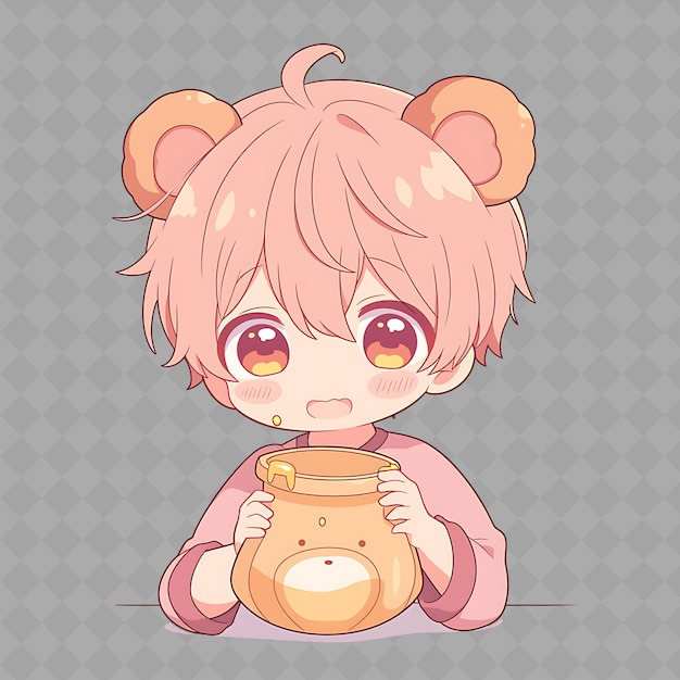 Png affascinante e kawaii anime bear boy con orecchie d'orso e hol creative chibi sticker collection