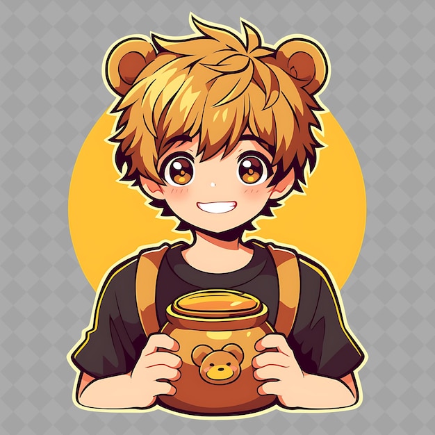 Png affascinante e kawaii anime bear boy con orecchie d'orso e hol creative chibi sticker collection