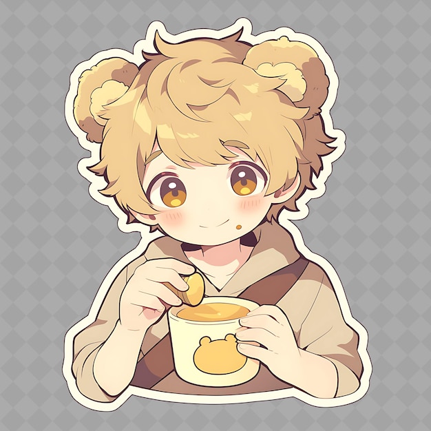 PSD png fascinating and kawaii anime bear boy with bear ears and hol creative chibi sticker collection