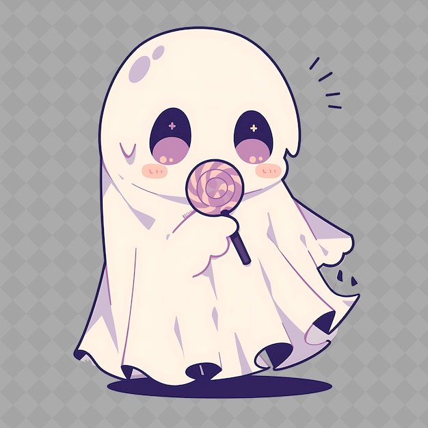 PSD png affascinante e kawaii anime ghost boy con foglio fantasma e creative chibi sticker collection