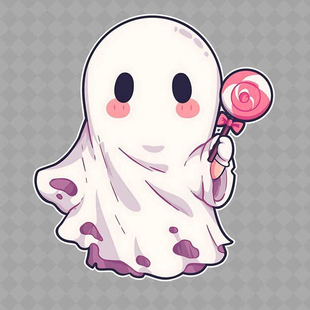 Png affascinante e kawaii anime ghost boy con foglio fantasma e creative chibi sticker collection