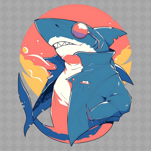 PSD png fascinating and kawaii anime shark boy with shark fin and we creative chibi sticker collection