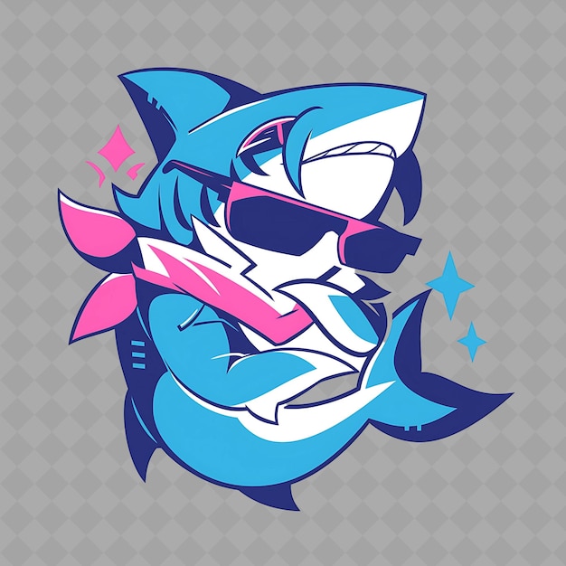 PSD png fascynacyjny i kawaii anime shark boy z płetwą rekina i my creative chibi sticker collection