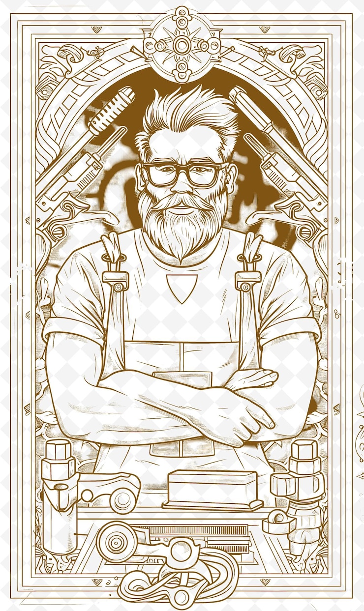 PSD png fathers day postcard design with masculine frame style desig outline arts scribble decorative