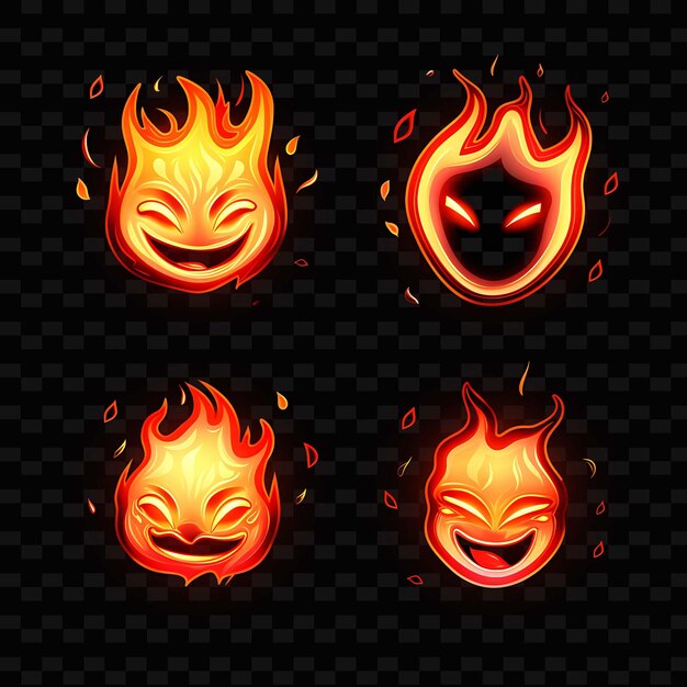 PSD png fire icon emoji with blazing fiery and intense expressions o neon lines y2k shape eye catching