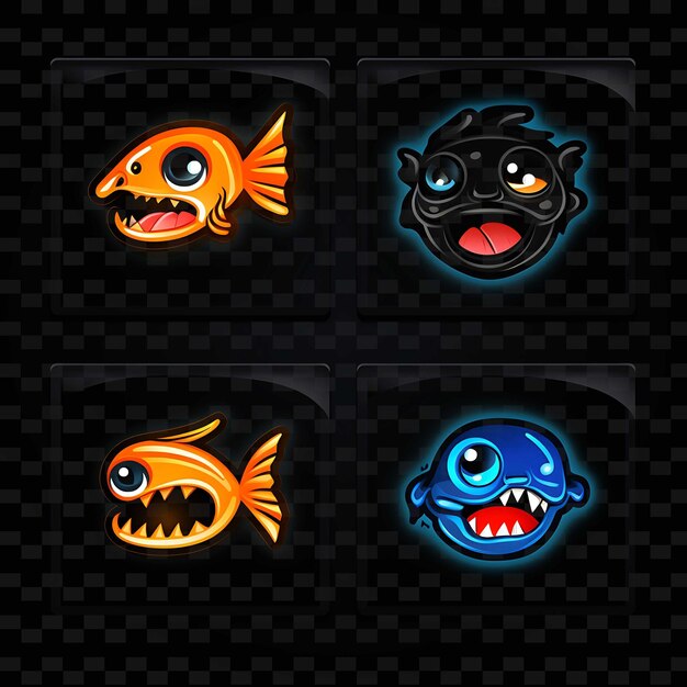 PSD png fish face icon emoji met speelse verrast slaperige en hongerige neonlijnen y2k vorm opvallend