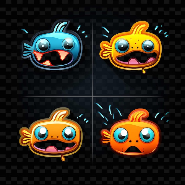 PSD png fish face icon emoji met speelse verrast slaperige en hongerige neonlijnen y2k vorm opvallend