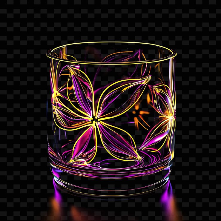 PSD png flashing neon patterns calimocho in een uniek handgeblazen glas y2k neon line art drink designs