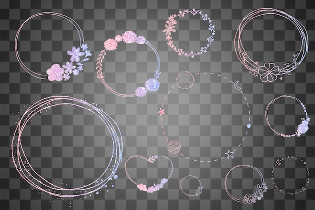 Png floral frame collection glitter gradient effect