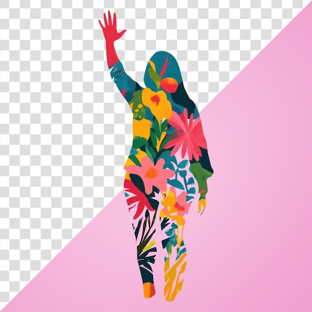 png floral memphis woman waving hand art silhouette vibrant