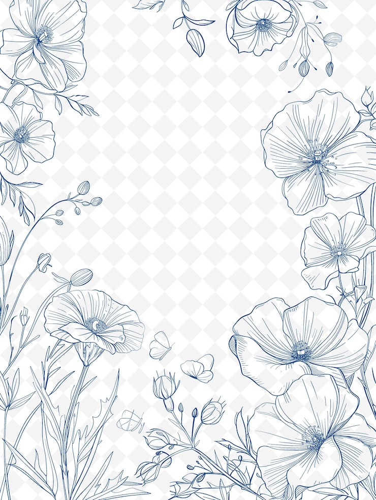 PSD png floral postcard design with a botanical frame style compleme outline arts scribble decorative