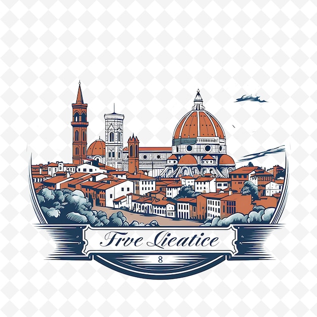 PSD png città di firenze con colore terracotta monocromatico duomo e ren paesaggi ad acquerello disegnati a mano