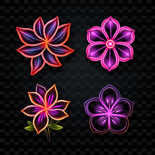 PSD png flower icon emoji z kwitnącymi żywotnymi i pięknymi ekspresami neon lines y2k shape eye catching
