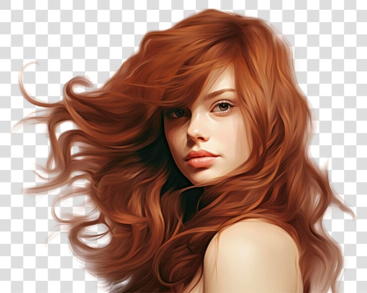 PSD png flowing red hair portrait