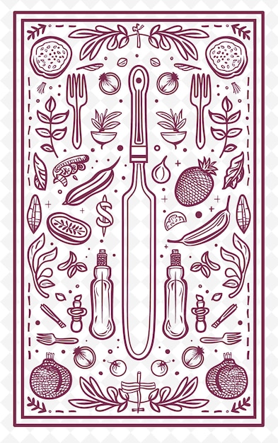 PSD Дизайн открытки png food с игривой рамкой стиль дизайна декорация контурные искусства скриббл декоративный