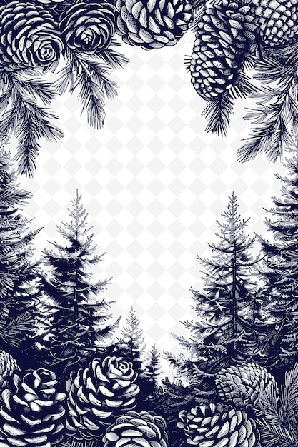 PSD png forest postcard design con cornice in legno stile di progettazione decorare outline arts scribble decorative