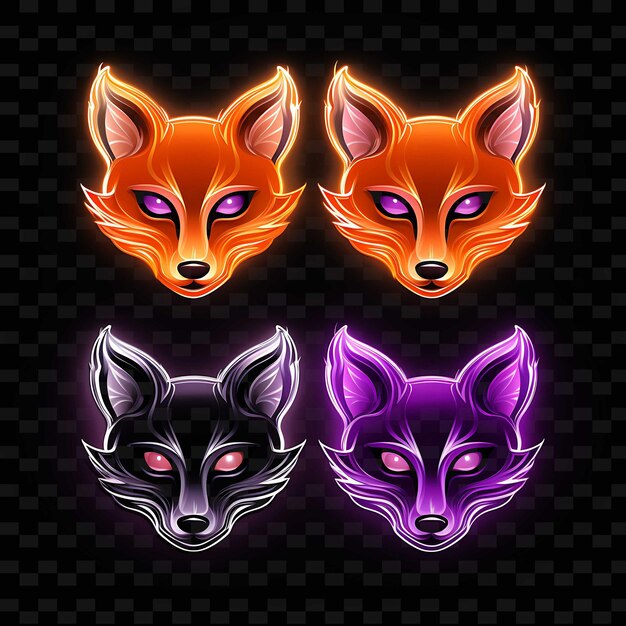 PSD png fox face icon emoji z sly curious excited and sleepy expr neon lines y2k shape eye catching