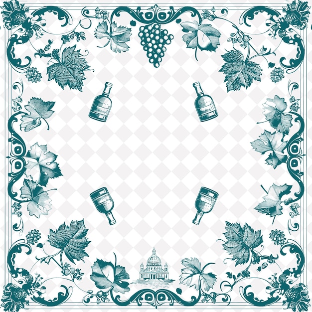 PSD png french folk art with fleur de lis and grapes for decorations traditional unique frame decorative