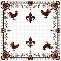 PSD png french folk art with fleur de lis and roosters for decoratio traditional unique frame decorative