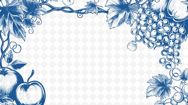 PSD png frame art a tema frutta con decorazioni di mele e uva bor illustration frame art decorative