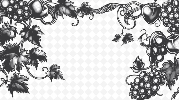 PSD png frame art a tema frutta con decorazioni di mele e uva bor illustration frame art decorative