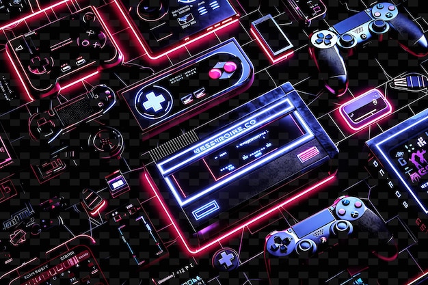 PSD png gaming tape decal con console e controller di videogiochi creative neon y2k shape decorativep