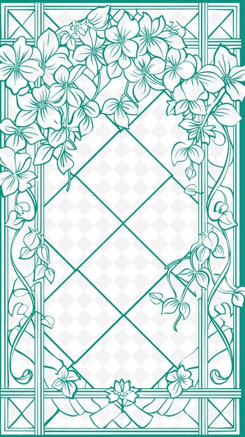 PSD png garden themed postcard design with a trellis frame style cou outline arts scribble decorative