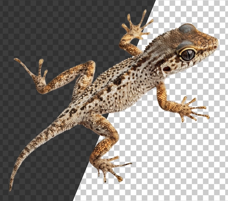PSD png a gecko climbing on a white surface in daylight