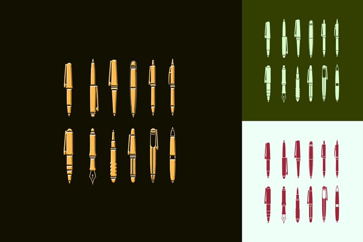 PSD png gel pen with trendy design displaying a series of fashionabl outline art creative designs