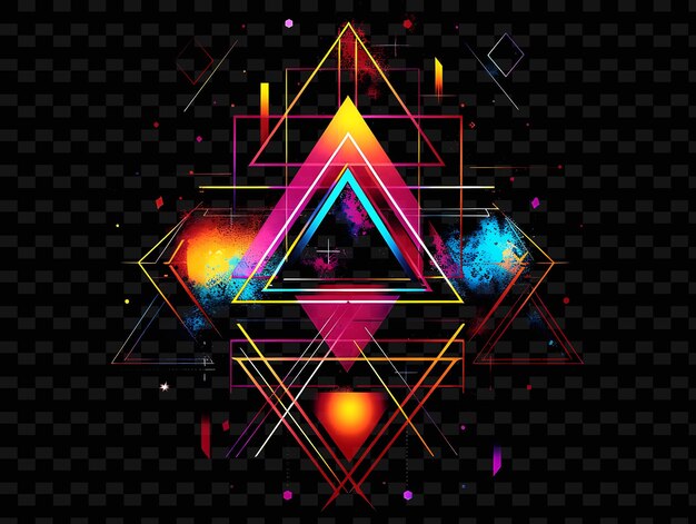 PSD decalco geometrico png con grafica tecnologica e con iride creative neon y2k shape decorativec