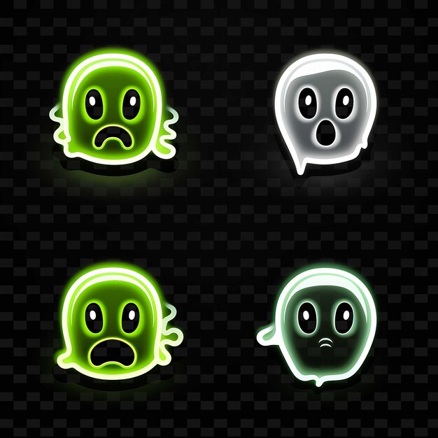 PSD png ghost face icon emoji z zabawnymi, przerażonymi, znudzonymi i niegrzecznymi liniami e neon y2k