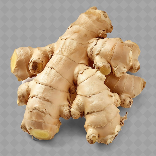 PSD png ginger rhizome vegetable rhizomes segmentati di colore marrone pallido con verdure fresche isolate