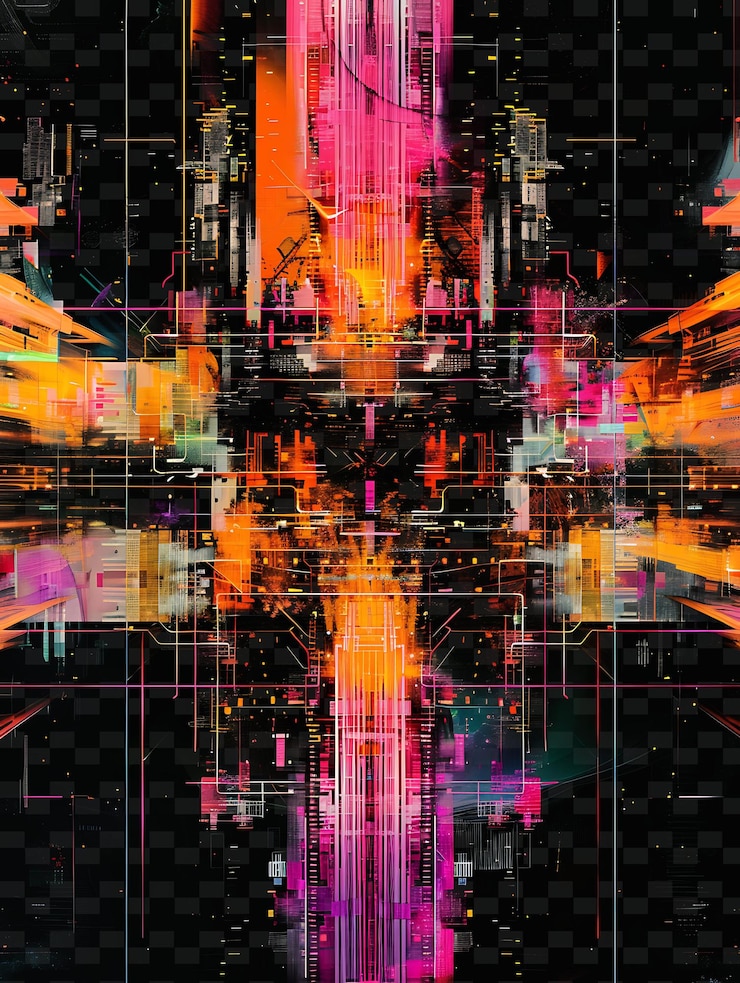 PSD png glitch album cover with distorted images and abstract shapes illustration texture background