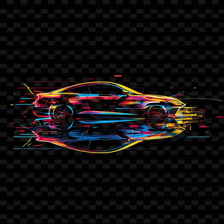PSD автомобильный дизайн png glitch с искаженными формами и абстрактной иллюстрацией