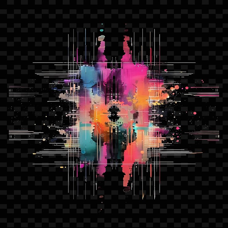 PSD png glitch music video with distorted visuals and abstract shape illustration texture background