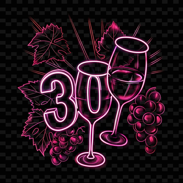 PSD png glowing neon beam of 30 text in a vibrant maroon with neon w unique decoration idea