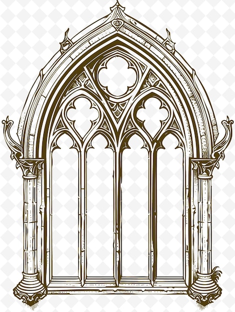 Png gothic arch frame art met gargoyle en stained glass decora illustratie frame art decorative