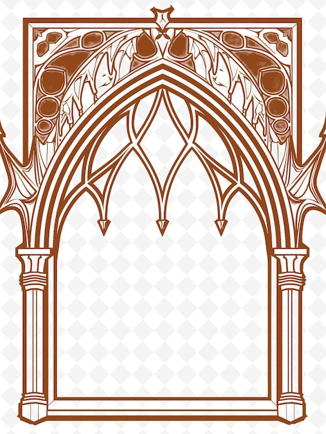 PSD png gothic arch frame art met gargoyle en stained glass decora illustratie frame art decorative