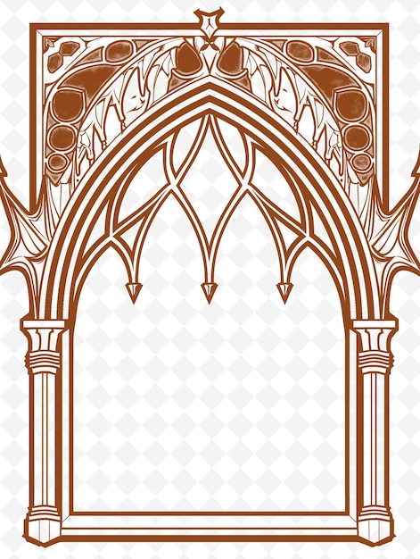 PSD png gothic arch frame art con gargoyle e vetrate decora illustrazione frame art decorative