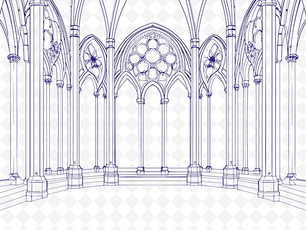 PSD png gothic cathedral frame art with flying buttresses and rose w ilustracja ramy art decorative