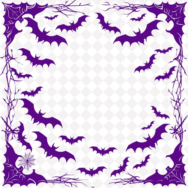 PSD png gothic folk art with bats and spider webs for decorations in traditional unique frame decorative