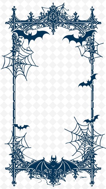 PSD png gothic frame art with bat and spider web decorations border illustration frame art decorative (gotycka sztuka ramkowa z dekoracjami z sieci nietoperza i pająka)