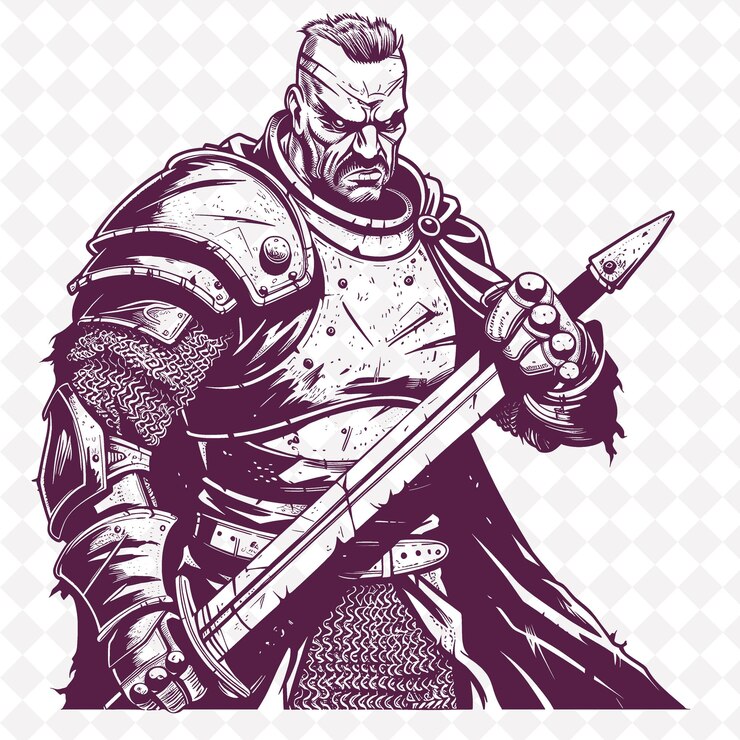 PSD png gothic warrior with a spatha a determined expression in a ba medieval warrior character shape