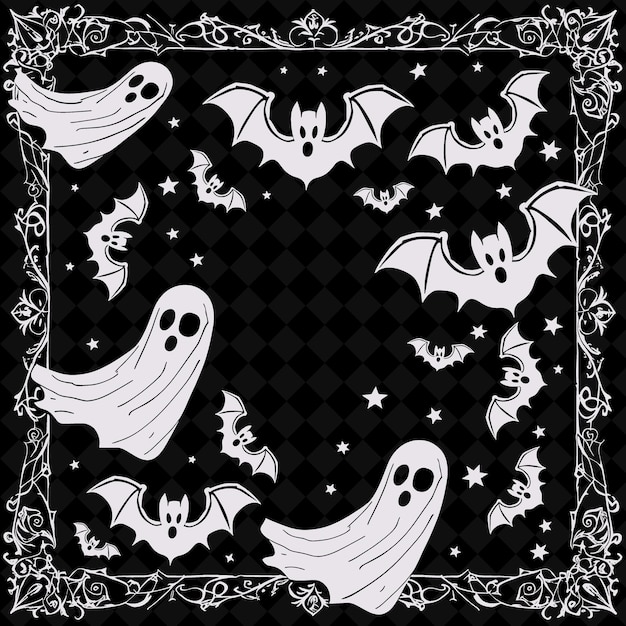 Png Gotycka Sztuka Ludowa Halloween Z Nietoperzami I Duchami Do Dekoracji Traditional Frame Art