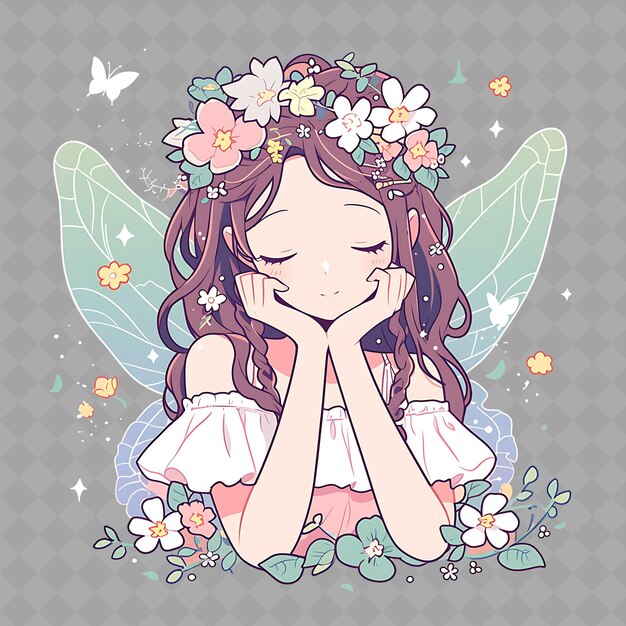 PSD png graceful en kawaii anime fairy girl met fairy wings en we creative chibi sticker collection