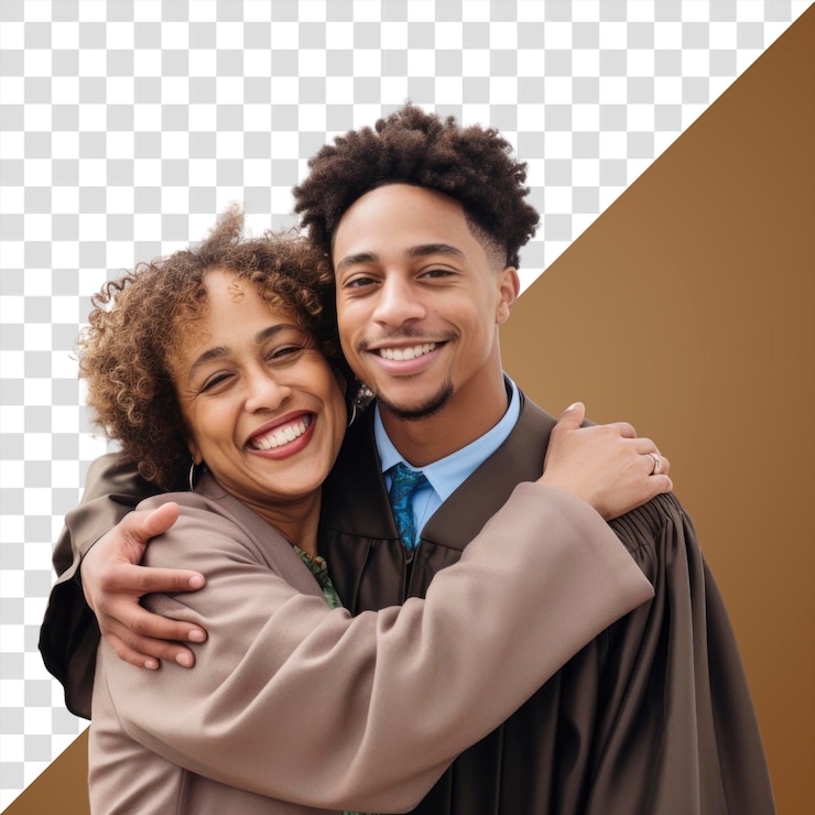 PSD png graduation hugging portrait outdoors