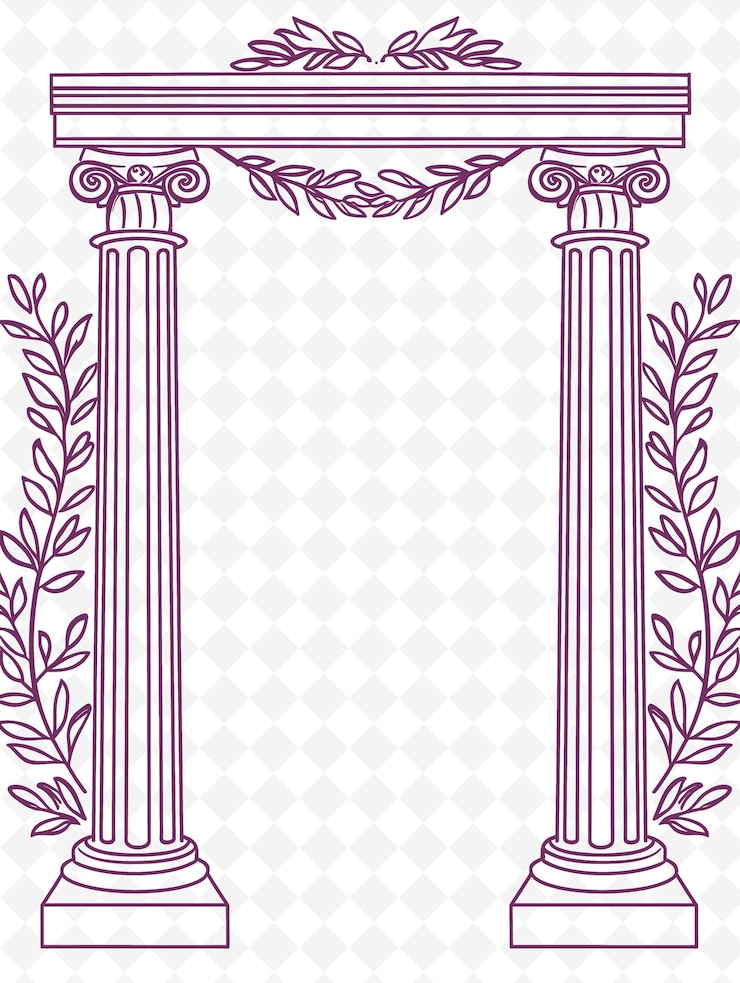 PSD png greek inspired frame art with greek columns and laurel wreat illustration frame art decorative