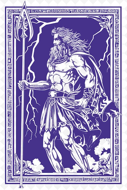PSD png greek mythology frame art with zeus and lightning bolt decor illustration frame art decorative