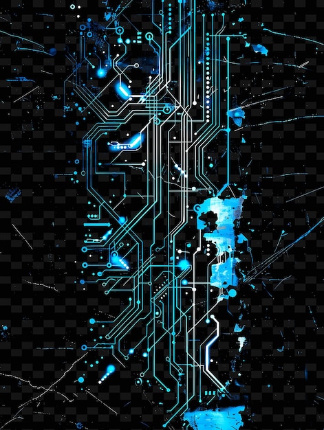 PSD png grungy tape decal with cybernetic patterns and circuit boar creative neon y2k shape decoratived